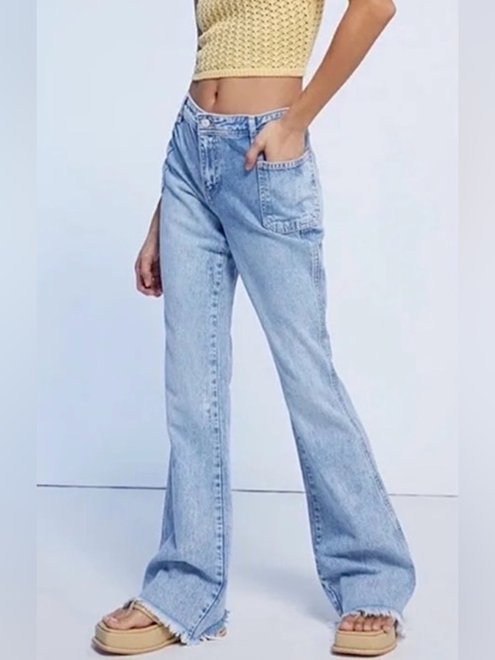 Free People Denim Jeans We The Free Izzy Flare  Light Blue Wash Size 26